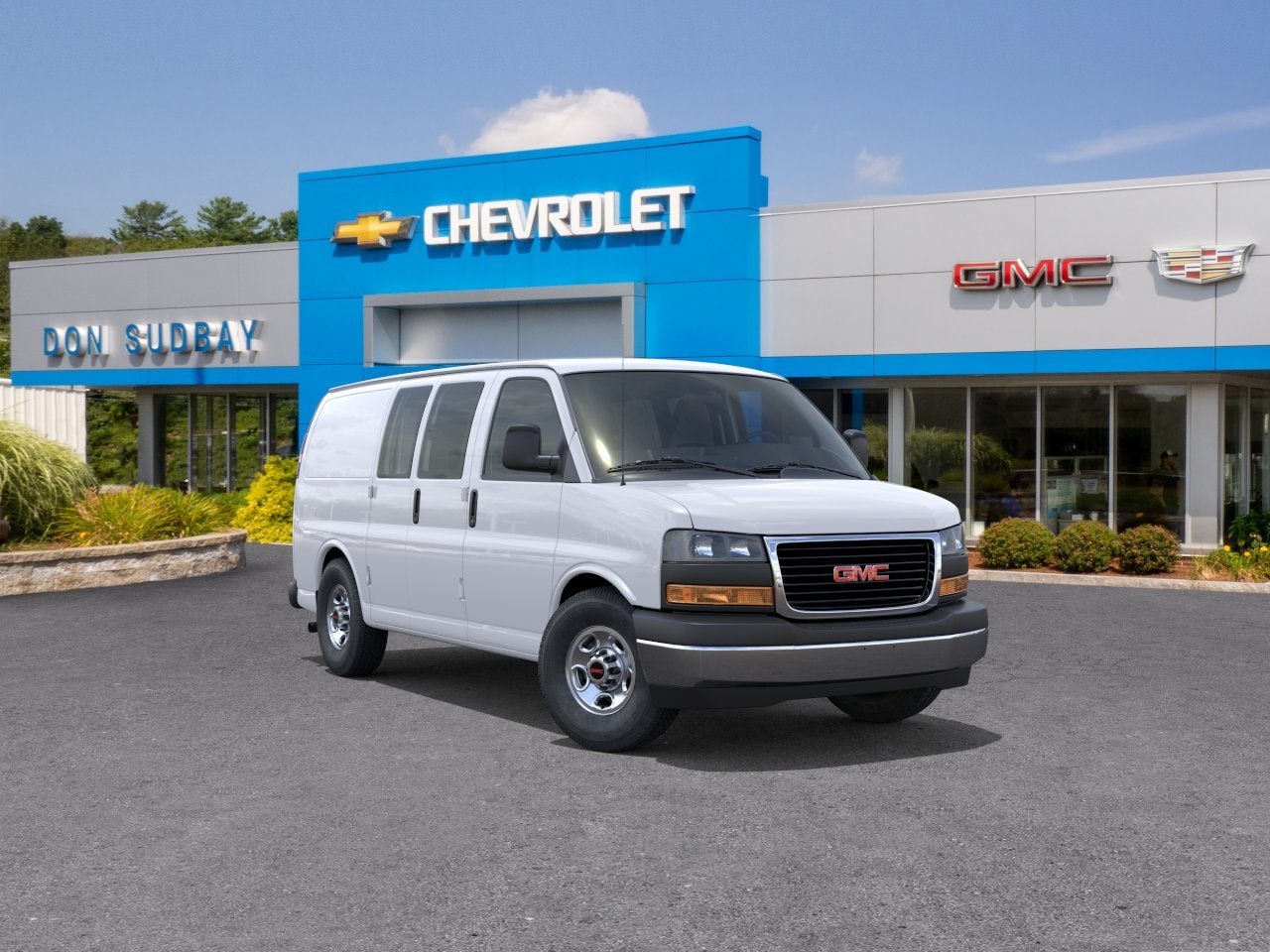 2026 GMC Savana Cargo Work Van in Summit White — front three-quarter view