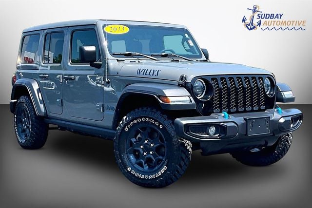 2023 Jeep Wrangler Willys 4xe in Sting-Gray Clearcoat — front three-quarter view