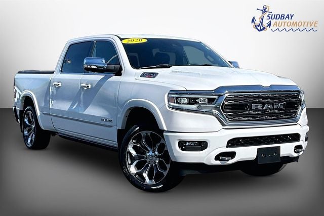 2020 RAM 1500 Limited in Ivory White Tri-Coat Pearlcoat — front three-quarter view